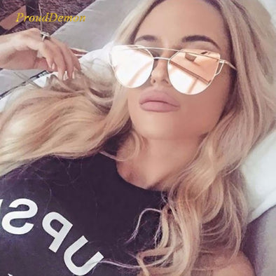 2020 Cat Eye Vintage Brand Designer Rose Gold Mirror Sunglasses For Women Metal Reflective flat lens Sun Glasses Female oculos