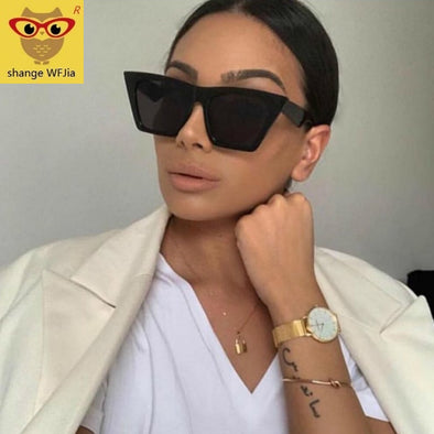 2019 new brand sunglasses Square glasses  Personalized cat eyes Colorful sunglasses trend versatile sunglasses uv400 curtain