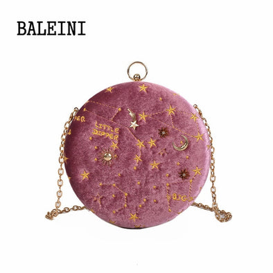 2020Starry sky Circular Fashion Suede Shoulder Bag Chain belt Women's Crossbody Messenger Bags Ladies Purse Female Round Handbag